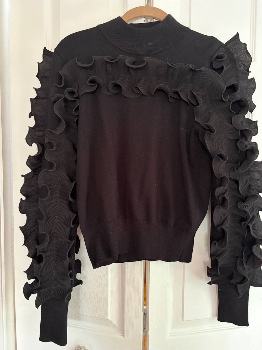 Essentials Black Ruffle-Trim Turtleneck Sweater